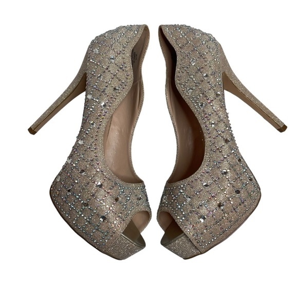 De Blossom Collection Platform Embellished Peep Toe Stiletto Heels 10 Kinko-37 - Picture 7 of 9